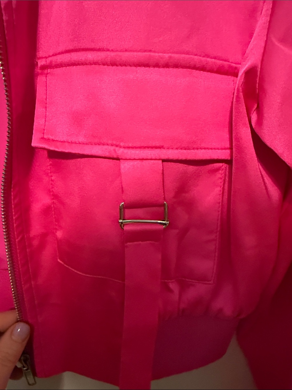 RIVIR Bright Pink Cropped Barbiecore Satin Bomber Jacket size S - Picture 7 of 10